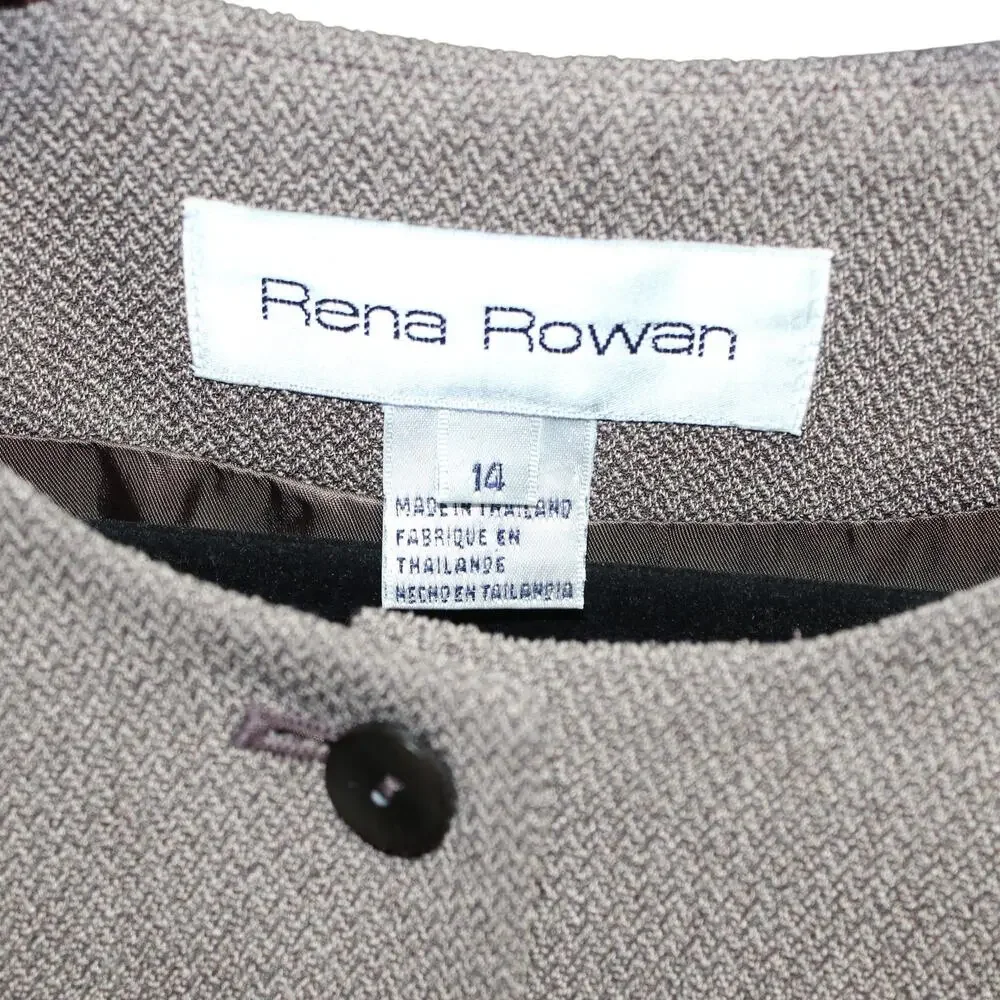 Vintage Rena Rowen Taupe Brown Blazer Jacket Size 14